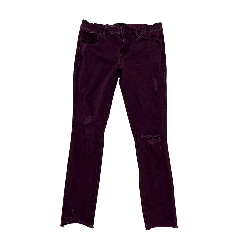 Express Ankle Legging Mid Rise Jeans Womens 6R Plum Purple Distressed Raw Hem